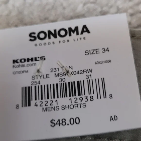 NWT Sonoma Light Gray Flat Front Shorts. - Size 34 - Picture 6 of 6
